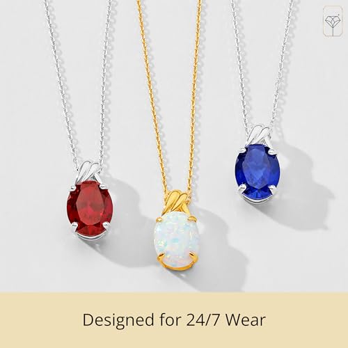 MAX + STONE Solid 14k White or Yellow Gold Gemstone Oval Pendant Necklace for Women with a Drop Twist Setting 9mm x 7mm Birthstone and Adjustable Cable Chain Size 16 to 18 Inches4