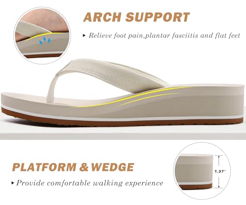 Image of COFACE Flip Flops for Women With Comfortable Arch Support Ladies Fashion Platform Thong Sandals Soft Yoga Mat Sole For Beach /Indoor Outdoor
