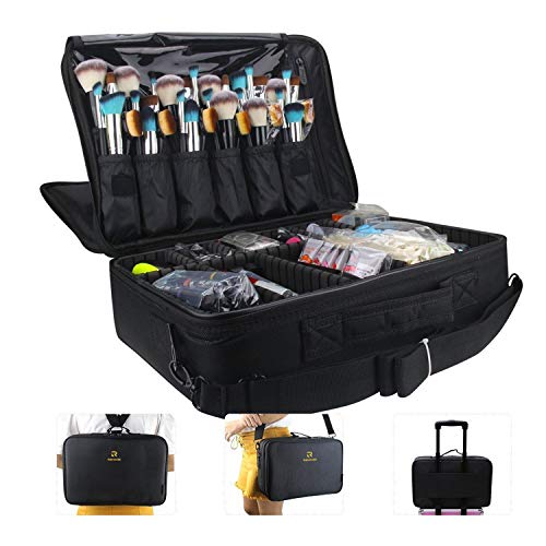 MONSTINA Large Capacity Makeup Case 3 Layers Cosmetic Organizer Brush Bag Makeup Train