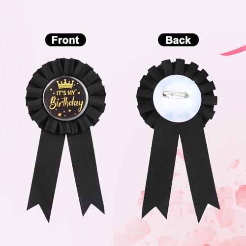 It’s My Birthday Satin Ribbon Badge Pin, Birthday Queen Button & Brooch Apparel Pin for Women Men & Party Decorations (Black)4