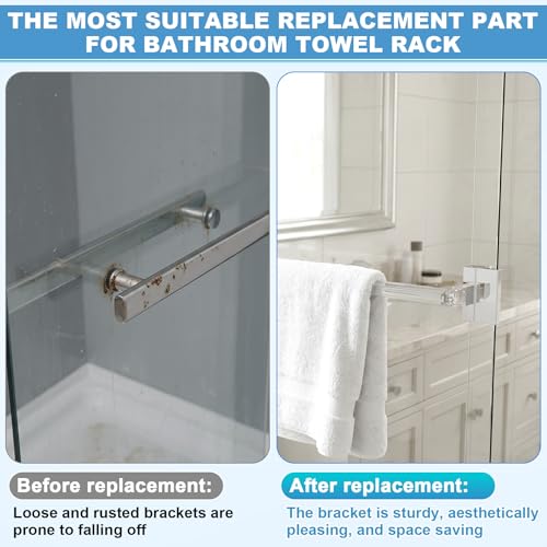 Image of Clear Acrylic Shower Door Towel Bar Brackets with Bright Chrome Sleeve