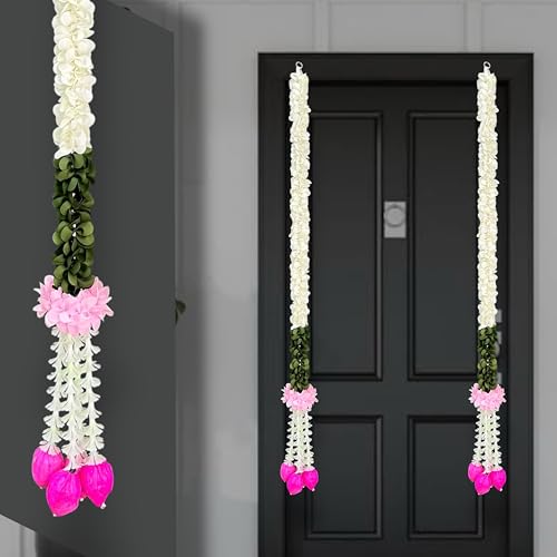Image of Rajasthan Kraft Artificial Gajra Hanging with Tuberose & Lotus Bud Pack of 2 | 50 Inch Long Traditional Festival & Wedding Home Dcor for Diwali, Makar Sankranti, Pooja & Griha Pravesh(RK-GJ6-2)