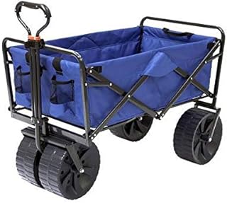 Mac Sports Heavy Duty Collapsible Folding All Terrain Utility Beach Wagon Cart, Blue/Black