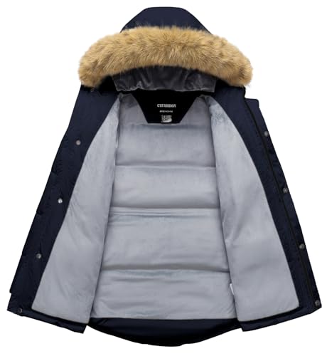 Image of Boy's Winter Coat Waterproof Kids Puffer Jacket Thicken Parka Fleece Lined Bubble Ski Snow Outerwear with Fur Hood