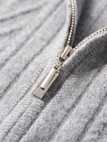 Men Solid Color Wool Sweater Crew Neck Knit Zipper Cardigan Fall Winter Thick Knit Jumpers4