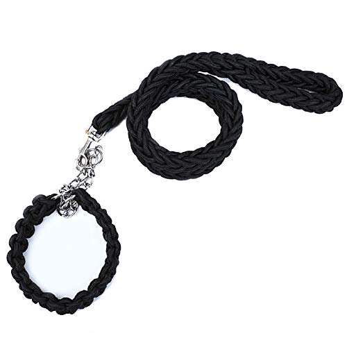kyzz, guinzaglio intrecciato in nylon, per cani di taglia media e grande, 2 cm di spessore 1,2 m di lunghezza guinzaglio (M, nero)