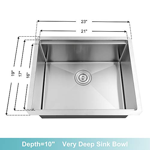 LQS Kitchen Sinks, Stainless Steel Sink, Stainless Steel Undermount Kitchen Sink 23\"x 19\", Workstation Ledge Kitchen Sinks, Undermount Small Bar and Prep Kitchen Sink, 16 Gauge Deep Single Sink Bowl - Thumbnail 2