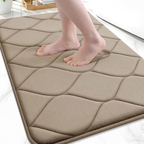 Image of Smiry Memory Foam Bath Mat 47x24, Ultra Soft Absorbent Bathroom Rugs | Tan, Plush Quick Dry and Machine Washable Cushion Bath Mats for Bathroom, Shower, Tub & Home Decor