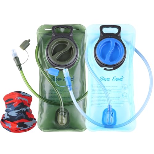 Baen Sendi 2 Pack Hydration Bladder 2 Liter/70 oz - 1.5L 2.5L 3L Water Bladder Pack of 2(1 Piece Blue+1 Piece ArmyGreen) - BPA Free Hydration Pack Replacement