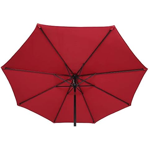 9FT Central Umbrella Garden Parasol Umbrella,Patio Outdoor Sun Shade,Outdoor Patio Sun Shade,Waterproof Folding,Round,Wine Red Cover