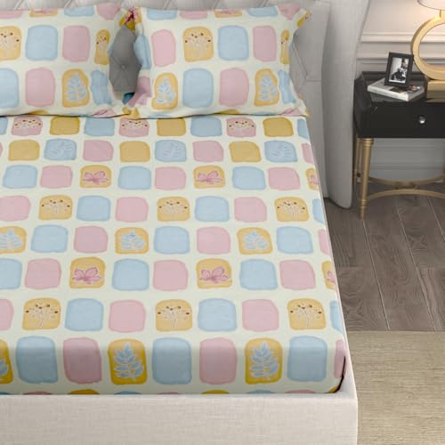 Image of Cloth Fusion Glace Cotton Elastic Fitted Bedsheet King Size 78x72 inch | Pastel Black, 2 Pillow Covers, 180 TC, Soft, PolyCotton Blend, 360 Grip, Fits Up to 8 in Mattress, Quick-Drying