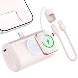 RORRY PalmGo Portable Charger, 10000mAh PD 22.5W Fast Charging Mini Power Bank with Built-in USB C Connector, 3-in-1 Battery Pack for iPhone 17/16/15 Pro/Max, Apple Watch Ultra/11/10/SE, iPad, Pink
