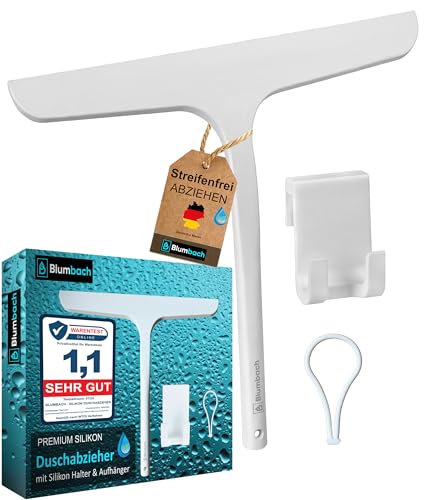 BLUMBACH® Abzieher Dusche mit Halterung, Duschabzieher weiß 28 cm breit...