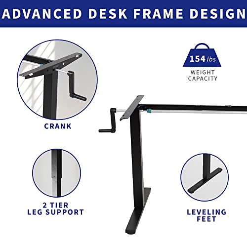 Vivo Compact Hand Crank Stand Up Desk Frame For 33 To 52 Inch Table Tops, Ergonomic Standing Height Adjustable Base With Crank Handle, Black, Desk-M051Cb #TOP2