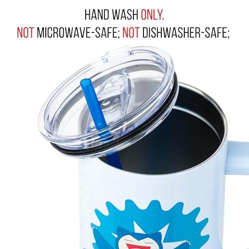 Image of Silver Buffalo Pokemon Double Walled Stainless Steel Tumbler with Handle Featuring Snorlax, Fits in Standard Cup Holder, 40 Ounces