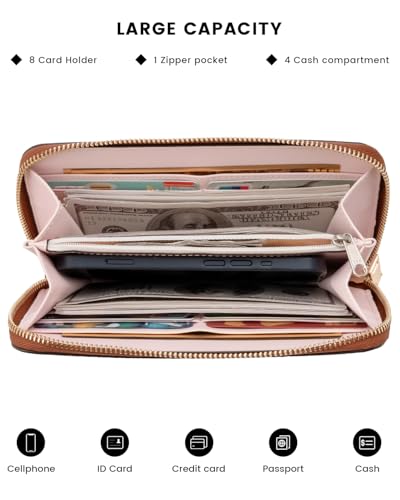 molshine Women Luxury Leather Wallets, Large Capacity RFID Blocking Ladies Long Purse Clutch with Zipper Pocket (Red & Green)4