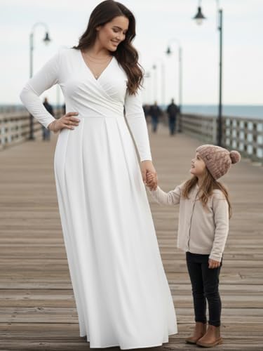 Image of KOH KOH Womens Long Sleeve V-Neck Flowy Modest Elegant Evening Maxi Dress