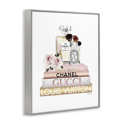 Image of Stupell Industries 'Glam Cosmetics on Fashion Books', Framed Giclee Art, Gray, 11 x 14 Inches, Easy to Hang and Sturdy, Made in USA, by Amanda Greenwood