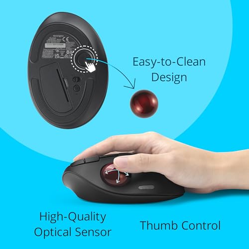 Image of Kensington TB450A Wireless Trackball Mouse, Bluetooth LE & 2.4GHz Connection, 4 DPI Options, Connect up to 3 Devices (K72174WW), Black-Red