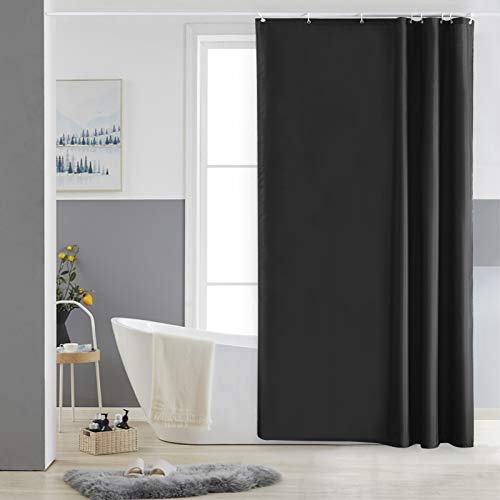 Furlinic Cortina Baño Antimoho Impermeable Negro 120x180cm Cortina de Ducha Tela Poliéster Lavable con 8 Aros para Bañera Ducha
