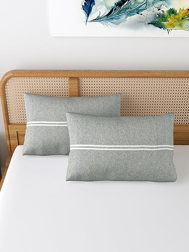 Image of 180 TC Pillow Cover Set of 2 | Pillow Cover Cotton 100% | Pillow Cover Set of 2 King Size | Wrinkle Free & Fade Resistance | Striped Pattern | Standard Size | All Season Use (Grey2)