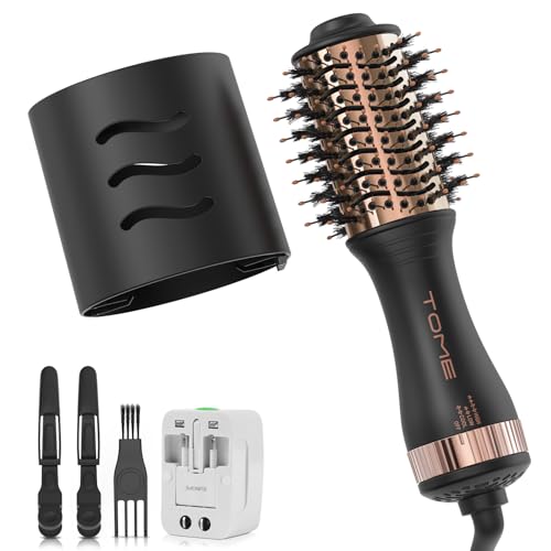 Image of Blow Dryer Brush, Hair Dryer Brush in One, 600W Oval Hot Air Volumizer & Straightener, Anti-Frizz Blowout Styling Brush, Dual Voltage 120-240V, Black