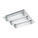 EGLO LED Deckenleuchte Tolorico, 3 flammige Deckenlampe Bad, Badezimmer Lampe aus Edelstahl, Glas und Kristall in Chrom, Klar, LED Feuchtraumleuchte neutralweiß, IP44, L x B 35 cm