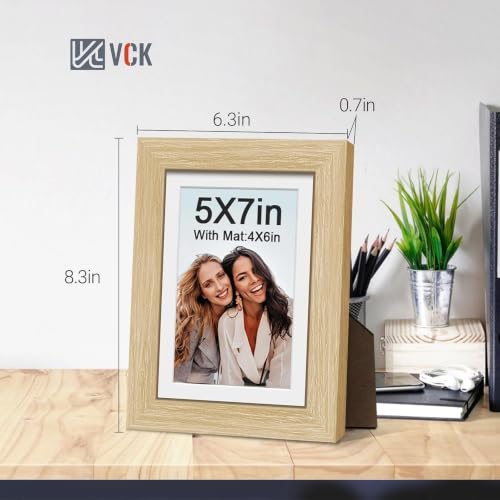 Image of VCK 5x7 Picture Frame 5 Pack, Oak Wood, 4x6 Mat, Glass, for Portrait Print