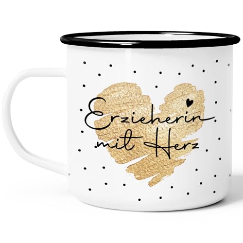 SpecialMe® Emaille-Tasse Herz Danke Geschenk Lieblingsmensch Alltagsheld Berufe Spruch Schrift Emaillebecher Weiss-schwarz Emailletasse – Ansicht 2