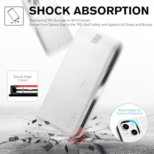 Image of TUCCH Case Wallet for iPhone 13 (6.1 inch) 2021, RFID Blocking Folio, White | 3 Card Holders, Kickstand, PU Leather, Magnetic Closure, Shockproof TPU Shell, Protective Flip Cover