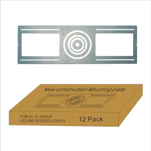 FORT 12 Pack New Construction Rough in Plate Pre Mounting Bracket for 3/4/6 Inch LED Recessed Lighting Kits - Slim Light Kit Bracket for Easy Installation Shallow Recessed Light Housing