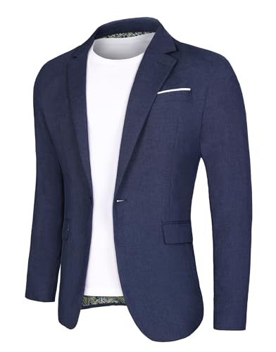 Vssjavun Blazer for Men Casual Suit Jackets Lightweight Sport Coat One Button Slim Fit Suits Dark Blue