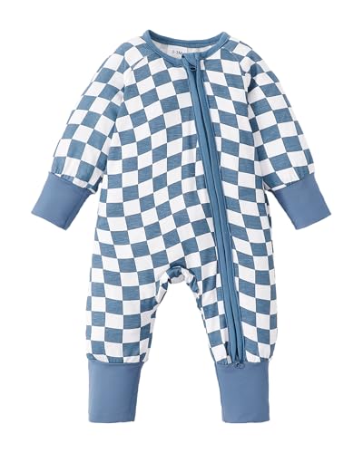 Image of Mikrdoo Newborn Baby Boy Clothes Pajamas Rayon Derived from Bamboo Romper Plaid Jumpsuits Infant Clothing