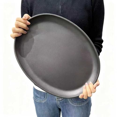Image of Commerical Grade Cast Iron Steak Plate, Iron Plate, 13 x 10 inch, Oval Shape Sizzling Skillet W /o Handle
