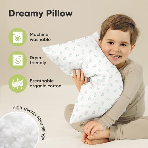 Image of KeaBabies 2pk Toddler Pillows 2 Year Old to 5,13x18 Kids Pillow (Excavator) | Soft Organic Cotton Kids Pillow for Sleeping, Travel, School, Daycare, Nap, Toddler Bed, Machine Washable, Without Pillowcase