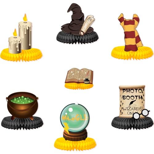 9 Pcs Magical Honeycomb Centerpieces, Wizard Party Supplies Centerpiece Table Decorations Table Toppers, Wizard Party Table Sign, Perfect for Magical Wizard Themed Party, Birthday, Halloween