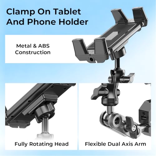 Image of ZORBES Clamp-On Tablet & Phone Holder for 4.7-13 Inch Devices, 360 Rotating Adjustable Mount Universal Handlebar & Pole Clamp Stand with Flexible Arm, Anti-Slip Hands-Free Holder for Gym, Bike, Desk