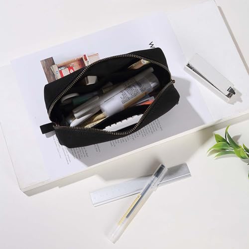 Image of Pencil Case Cotton Canvas Pen Pouch Bag Lightweight and Stylish Ideal for Organizing Stationery (Black)
