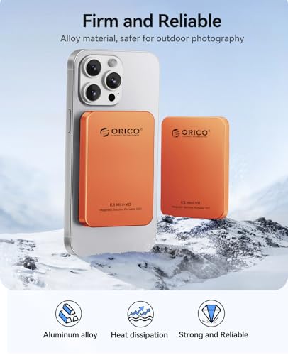 Image of ORICO 1TB Magnetic External SSD, Aluminum Alloy, Up to 460MB /s, External Solid State Drive, Expand Storage for iPhone 17 Pro Max, Compatible w /MagSafe, USB-C Smartphones - K5MINI Orange