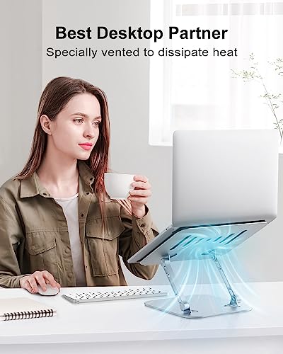 Image of JUANWE Aluminum Laptop Stand, Adjustable & Foldable, Silver, Compatible with 10-16 Inch Laptops, MacBook Air Pro, Dell, HP, ASUS, Acer, Ergonomic, Ventilated, Sturdy & Stable, Desk Use