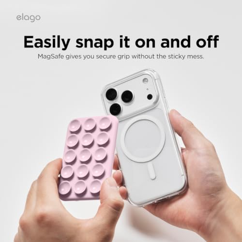 Image of elago Magnetic Suction Cup Phone Mount for iPhone, Compatible with MagSafe | Removable, Silicone, Holder, Hands-Free Selfies, Video for TikTok, Instagram, Creator, Strong Magnetic (Light Lilac)