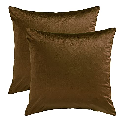 Image of GIGIZAZA Decorative Throw Pillow Covers Set of 2,26 x 26 Chocolate Couch Pillow Covers,Velvet Square Cushion Covers