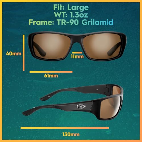 Flying Fisherman Triton Readers Polarized Rectangular Sunglasses, Black Frames/Amber Lenses, Large3
