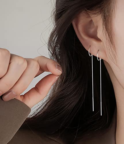 Reffeer Solid 925 Sterling Silver Chain Dangle Earrings Tassel for Women Teens Long Dangle Earrings Minimalist Threader Earrings3