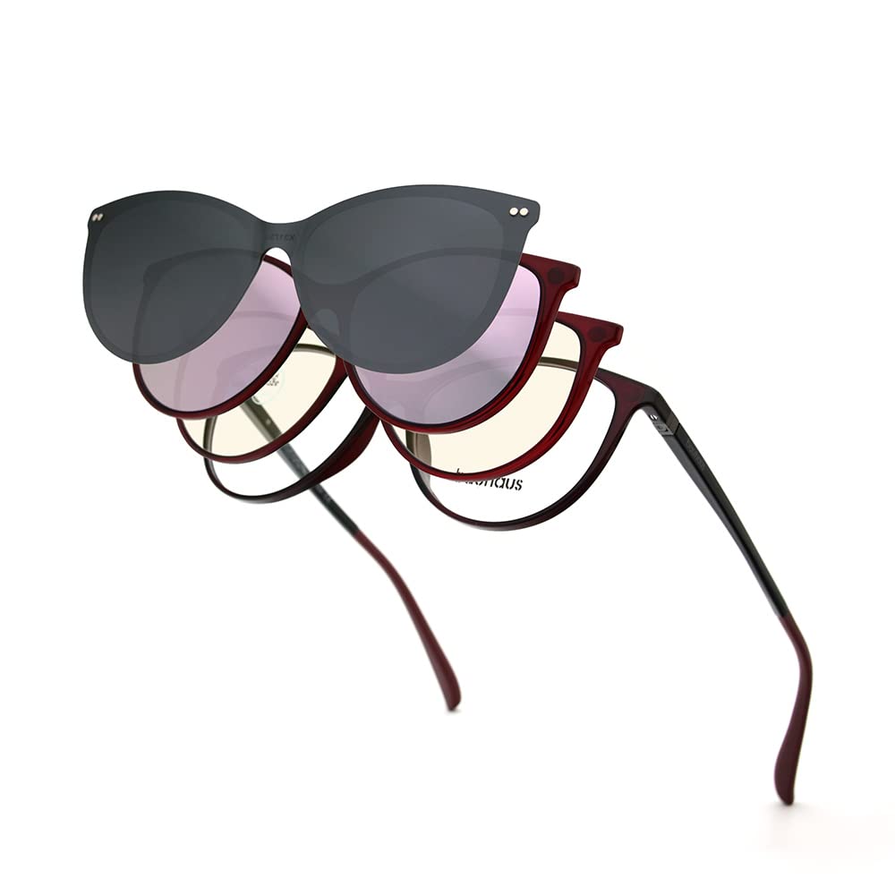 BauhausMagnetic Clip on Sunglasses for Men & Women Polarized UV Protection Retro Square Eyeglasses Fit Over Night Driving