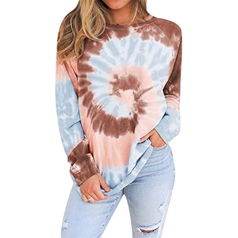YMING Women Gradient Sweatshirts Gradient Round Neck Blouse Long Sleeve Sweatshirt Khaki M Cover