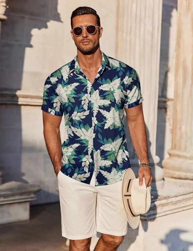 Image of COOFANDY Men's Linen Shirts Short Sleeve Casual Shirts Button Down Shirt for Men Beach Summer Wedding Shirt
