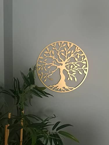 Image of Herrlich Homes Tree of Life Metal Wall Art, Gold Wall Decor, Family Tree Wall Decor, Gold Tree of Life, Living Room Decor, Life Of Tree, Home D�cor (60cm x 60cm), Gold