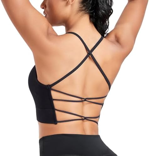 Oleda Cross Back Sports Bras for Women Padded Crisscross Strappy Bra Workout Yoga Gym Fitness Training Sexy Top Low Impact