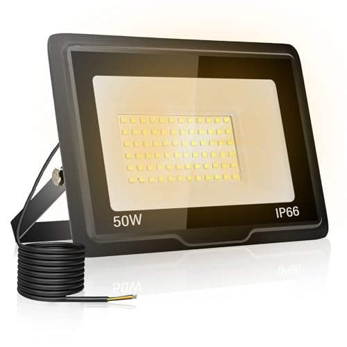 toobettp 50W LED Strahler Außen, 3000K 5000LM Warmweißes LED Fluter, IP66 Wasserdicht Außenstrahler Fluter Flutlicht für Garten Innenhöfe Garage...
